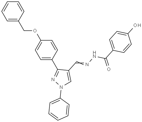 N'-((3-(4-(BENZYLOXY)PH)-1-PH-1H-PYRAZOL-4-YL)METHYLENE)-4-HYDROXYBENZOHYDRAZIDE Struktur