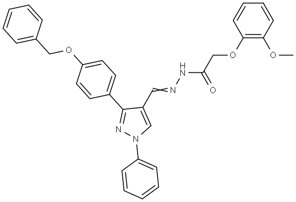 N'-((E)-{3-[4-(BENZYLOXY)PHENYL]-1-PHENYL-1H-PYRAZOL-4-YL}METHYLIDENE)-2-(2-METHOXYPHENOXY)ACETOHYDRAZIDE Struktur