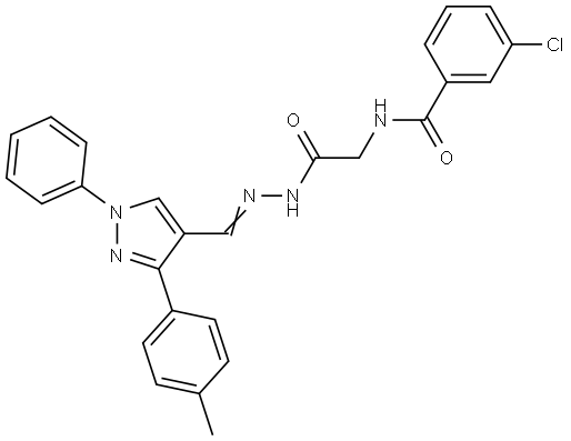 3-CHLORO-N-[2-((2E)-2-{[3-(4-METHYLPHENYL)-1-PHENYL-1H-PYRAZOL-4-YL]METHYLENE}HYDRAZINO)-2-OXOETHYL]BENZAMIDE Struktur