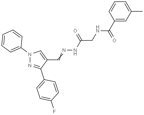 N-[2-((2E)-2-{[3-(4-FLUOROPHENYL)-1-PHENYL-1H-PYRAZOL-4-YL]METHYLENE}HYDRAZINO)-2-OXOETHYL]-3-METHYLBENZAMIDE Struktur