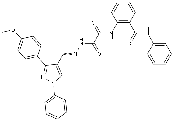 2-{[((2E)-2-{[3-(4-METHOXYPHENYL)-1-PHENYL-1H-PYRAZOL-4-YL]METHYLENE}HYDRAZINO)(OXO)ACETYL]AMINO}-N-(3-METHYLPHENYL)BENZAMIDE Struktur