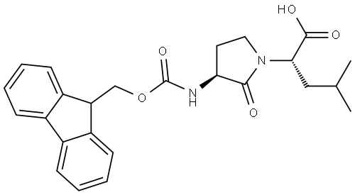 1-Pyrrolidineacetic acid, 3-[[(9H-fluoren-9-ylmethoxy)carbonyl]amino]-α-(2-methylpropyl)-2-oxo-, (αS,3S)- Struktur