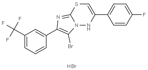 6-BR-3-(4-F-PH)-7(3-TRIFLUOROMETHYL-PH)-4H-IMIDAZO(2,1-B)(1,3,4)THIADIAZINE, HBR Struktur