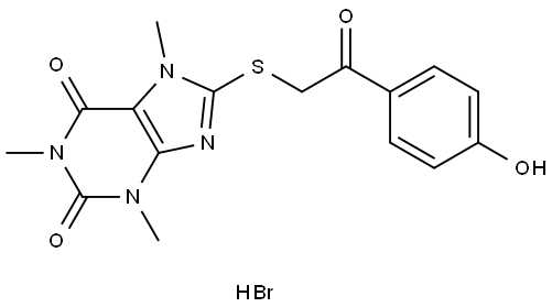 8-((2-(4-HO-PH)2-OXOETHYL)THIO)-1,3,7-TRI-ME-3,7-DIHYDRO-1H-PURINE-2,6-DIONE HBR Struktur