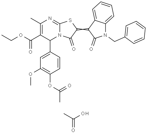 ETHYL (2Z)-5-[4-(ACETYLOXY)-3-METHOXYPHENYL]-2-(1-BENZYL-2-OXO-1,2-DIHYDRO-3H-INDOL-3-YLIDENE)-7-METHYL-3-OXO-2,3-DIHYDRO-5H-[1,3]THIAZOLO[3,2-A]PYRIMIDINE-6-CARBOXYLATE ACETATE Struktur