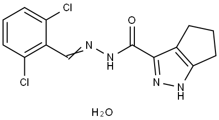 N'-[(E)-(2,6-DICHLOROPHENYL)METHYLIDENE]-1,4,5,6-TETRAHYDROCYCLOPENTA[C]PYRAZOLE-3-CARBOHYDRAZIDE HYDRATE Struktur