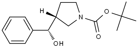 rel-tert-butyl (S)-3-((R)-hydroxy(phenyl)methyl)pyrrolidine-1-carboxylate Struktur