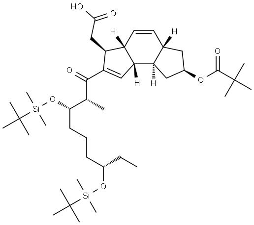 {(3S,3AR,5AS,7R,8AR,8BS)-2-((2R,3S,7S)-3,7-BIS{[TERT-BUTYL(DIMETHYL)SILYL]OXY}-2-METHYLNONANOYL)-7-[(2,2-DIMETHYLPROPANOYL)OXY]-3,3A,5A,6,7,8,8A,8B-OCTAHYDRO-AS-INDACEN-3-YL}ACETIC ACID Struktur