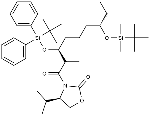 (4R)-3-((3S,7S)-7-{[TERT-BUTYL(DIMETHYL)SILYL]OXY}-3-{[TERT-BUTYL(DIPHENYL)SILYL]OXY}-2-METHYLNONANOYL)-4-ISOPROPYL-1,3-OXAZOLIDIN-2-ONE Struktur