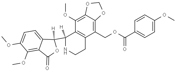 {(5R)-5-[(1S)-4,5-DIMETHOXY-3-OXO-1,3-DIHYDRO-2-BENZOFURAN-1-YL]-4-METHOXY-5,6,7,8-TETRAHYDRO[1,3]DIOXOLO[4,5-G]ISOQUINOLIN-9-YL}METHYL 4-METHOXYBENZOATE Structure
