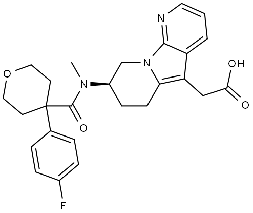 (R)-2-(8-(4-(4-fluorophenyl)-N-methyltetrahydro-2H-pyran-4-carboxamido)-6,7,8,9-tetrahydropyrido[3,2-b]indolizin-5-yl)acetic acid Struktur