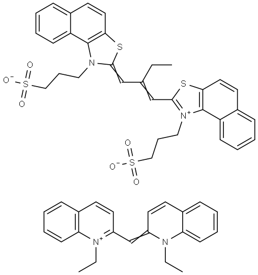 1-ETHYL-2-[(E)-(1-ETHYL-2(1H)-QUINOLINYLIDENE)METHYL]QUINOLINIUM 3-((2E)-2-{(2E)-2-ETHYL-3-[1-(3-SULFONATOPROPYL)NAPHTHO[1,2-D][1,3]THIAZOL-1-IUM-2-YL]-2-PROPENYLIDENE}NAPHTHO[1,2-D][1,3]THIAZOL-1-YL)-1-PROPANESULFONATE Struktur