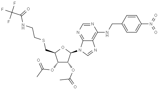 Adenosine, N-[(4-nitrophenyl)methyl]-5'-thio-5'-S-[2-[(2,2,2-trifluoroacetyl)amino]ethyl]-, 2',3'-diacetate