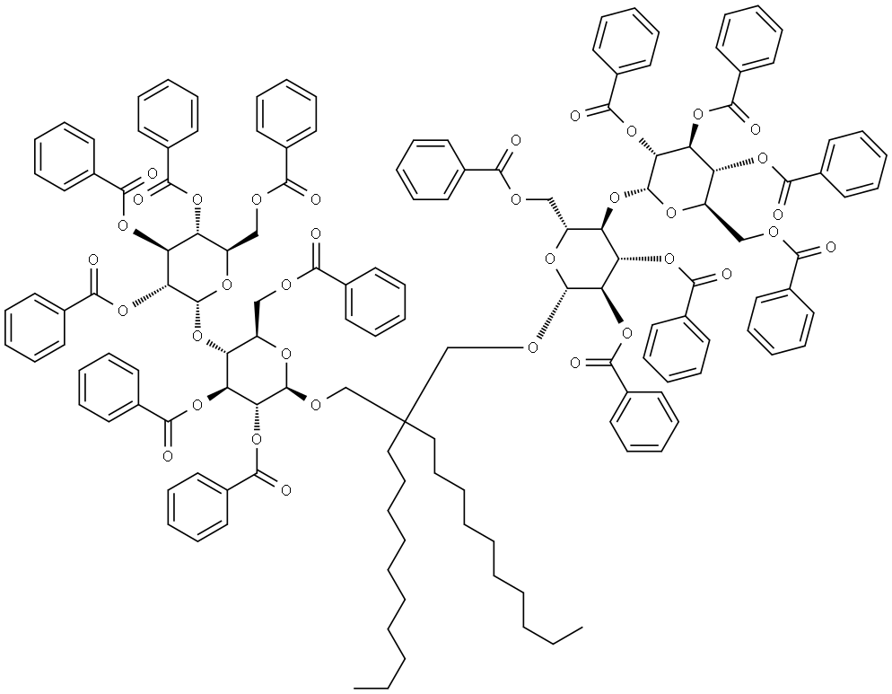 β-D-Glucopyranoside, 2,2-didecyl-1,3-propanediyl bis[4-O-(2,3,4,6-tetra-O-benzoyl-α-D-glucopyranosyl)-, 2,2',3,3',6,6'-hexabenzoate Struktur