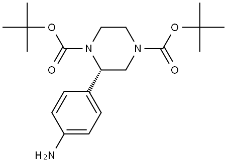 di-tert-butyl (S)-2-(4-aminophenyl)piperazine-1,4-dicarboxylate Struktur