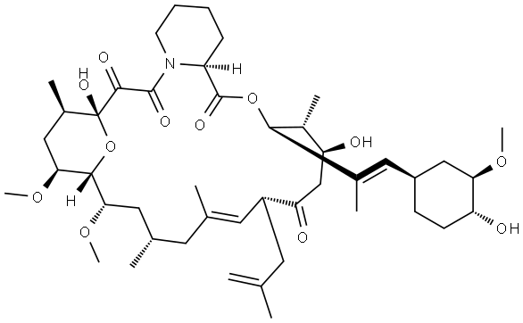 15,19-Epoxy-3H-pyrido[2,1-c][1,4]oxaazacyclotricosine-1,7,20,21(4H,23H)-tetrone, 5,6,8,11,12,13,14,15,16,17,18,19,24,25,26,26a-hexadecahydro-5,19-dihydroxy-3-[(1E)-2-[(1R,3R,4R)-4-hydroxy-3-methoxycyclohexyl]-1-methylethenyl]-14,16-dimethoxy-4,10,12,18-tetramethyl-8-(2-methyl-2-propen-1-yl)-, (3S,4R,5S,8R,9E,12S,14S,15R,16S,18R,19R,26aS)- Struktur