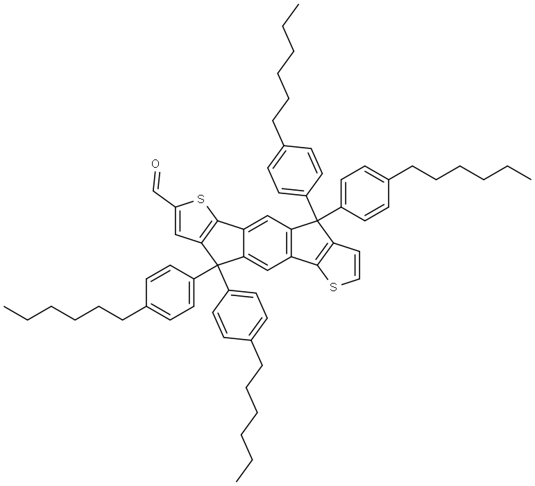 s-Indaceno[1,2-b:5,6-b']dithiophene-2-carboxaldehyde, 4,4,9,9-tetrakis(4-hexylphenyl)-4,9-dihydro- Struktur