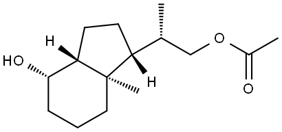 1H-Indene-1-ethanol, octahydro-4-hydroxy-β,7a-dimethyl-, 1-acetate, (βS,1R,3aR,4S,7aR)- Struktur