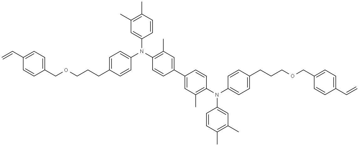 N4,N4′-bis(3,4-dimethylphenyl)-N4,N4′-bis[4-[3-[(4-ethenylphenyl)methoxy]propyl]phenyl]-3,3′-dimethyl-[1,1′-biphenyl]-4,4′-diamine Struktur