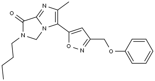 6-butyl-2-methyl-3-(3-(phenoxymethyl)isoxazol-5-yl)-5,6-dihydro-7H-imidazo[1,5-a]imidazol-7-one Struktur