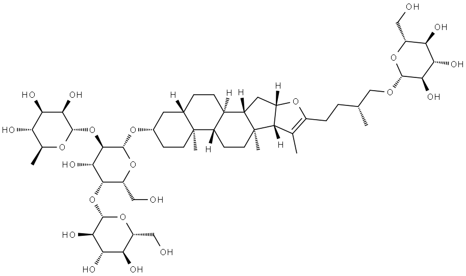 (3β,5α,25R)-26-(β-D-Glucopyranosyloxy)furost-20(22)-en-3-yl O-6-deoxy-α-L-mannopyranosyl-(1→2)-O-[β-D-glucopyranosyl-(1→4)]-β-D-galactopyranoside Struktur