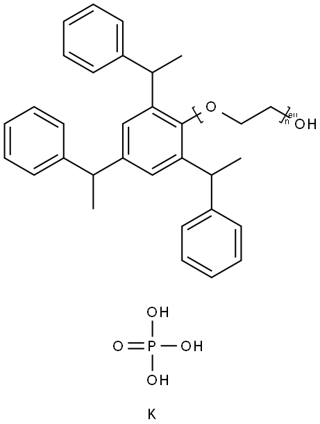 Poly(oxy-1,2-ethanediyl), .alpha.-2,4,6-tris(1-phenylethyl)phenyl-.omega.-hydroxy-, phosphate, potassium salt Struktur