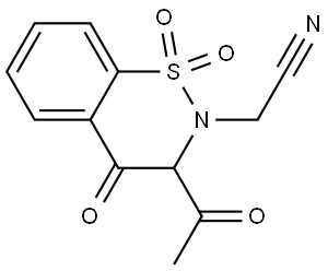 (3-acetyl-1,1-dioxido-4-oxo-3,4-dihydro-2H-1,2-benzothiazin-2-yl)acetonitrile Struktur