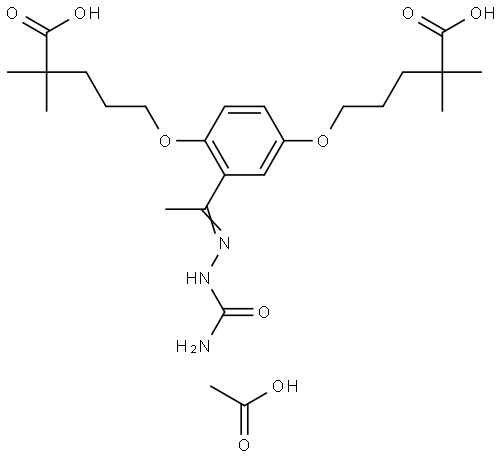 5-{2-[(1E)-N-(aminocarbonyl)ethanehydrazonoyl]-4-[(4-carboxy-4-methylpentyl)oxy]phenoxy}-2,2-dimethylpentanoic acid acetate Struktur