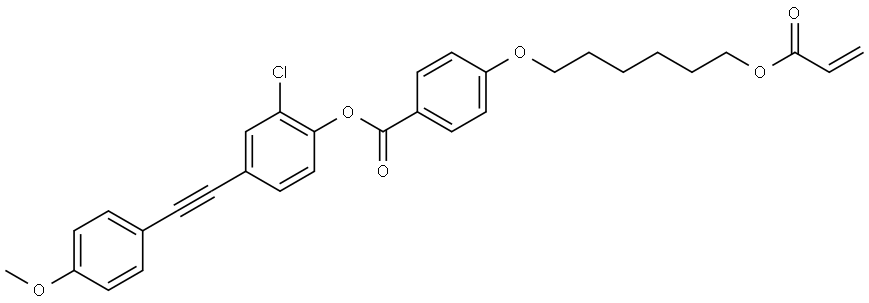 Benzoic acid, 4-[[6-[(1-oxo-2-propen-1-yl)oxy]hexyl]oxy]-, 2-chloro-4-[2-(4-methoxyphenyl)ethynyl]phenyl ester, homopolymer Struktur