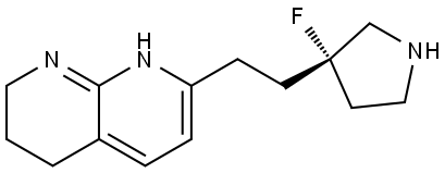 (S)-7-(2-(3-fluoropyrrolidin-3-yl)ethyl)-1,2,3,4-tetrahydro-1,8-naphthyridine Struktur