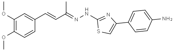 3-Buten-2-one, 4-(3,4-dimethoxyphenyl)-, 2-[4-(4-aminophenyl)-2-thiazolyl]hydrazone, (2E,3E)- Struktur