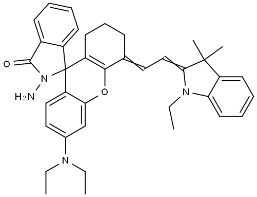 Spiro[1H-isoindole-1,9′-[9H]xanthen]-3(2H)-one, 2-amino-6′-(diethylamino)-4′-[2-(1-ethyl-1,3-dihydro-3,3-dimethyl-2H-indol-2-ylidene)ethylidene]-1′,2′,3′,4′-tetrahydro- Struktur