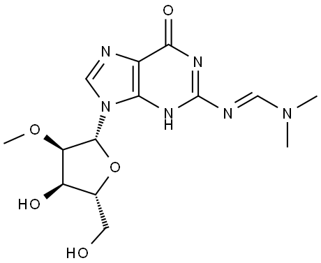 (E)-N'-(9-((2R,3R,4R,5R)-4-HYDROXY-5-(HYDROXYMETHYL)-3-METHOXYTETRAHYDROFURAN-2-YL)-6-OXO-6,9-DIHYDRO-1H-PURIN-2-YL)-N,N-DIMETHYLFORMIMIDAMIDE 結(jié)構(gòu)式