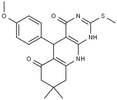 Pyrimido[4,5-b]quinoline-4,6(3H,7H)-dione, 5,8,9,10-tetrahydro-5-(4-methoxyphenyl)-8,8-dimethyl-2-(methylthio)- Struktur