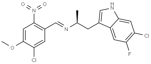 (S,E)-N-(5-Chloro-4-methoxy-2-nitrobenzylidene)-1-(6-chloro-5-fluoro-1H-indol-3-yl)propan-2-amine Struktur