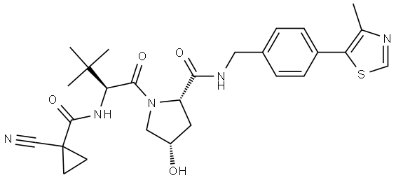 (2S,4S)-1-((S)-2-(1-cyanocyclopropanecarboxamido)-3,3-dimethylbutanoyl)-4-hydroxy-N-(4-(4-methylthiazol-5-yl)benzyl)pyrrolidine-2-carboxamide Struktur