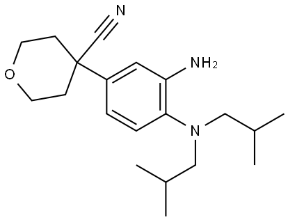 4-(3-amino-4-(diisobutylamino)phenyl)tetrahydro-2H-pyran-4-carbonitrile Struktur