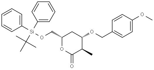 D-xylo-Hexonic acid, 2,4-dideoxy-6-O-[(1,1-dimethylethyl)diphenylsilyl]-3-O-[(4-methoxyphenyl)methyl]-2-methyl-, δ-lactone Struktur