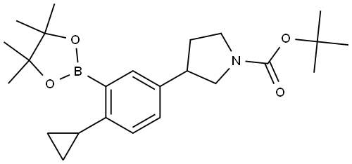 tert-butyl 3-(4-cyclopropyl-3-(4,4,5,5-tetramethyl-1,3,2-dioxaborolan-2-yl)phenyl)pyrrolidine-1-carboxylate Struktur