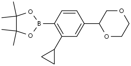 2-(2-cyclopropyl-4-(1,4-dioxan-2-yl)phenyl)-4,4,5,5-tetramethyl-1,3,2-dioxaborolane Struktur