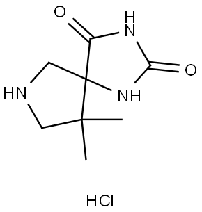 9,9-dimethyl-1,3,7-triazaspiro[4.4]nonane-2,4-dione hydrochloride Struktur