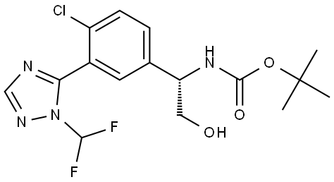 tert-butyl (S)-(1-(4-chloro-3-(1-(difluoromethyl)-1H-1,2,4-triazol-5-yl)phenyl)-2-hydroxyethyl)carbamate Struktur