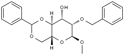 methyl 2-O-benzyl-(R)-4,6-O-benzylidene-α-D-mannopyranoside Struktur