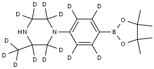 3-(methyl-d3)-1-(4-(4,4,5,5-tetramethyl-1,3,2-dioxaborolan-2-yl)phenyl-2,3,5,6-d4)piperazine-2,2,3,5,5,6,6-d7 Struktur