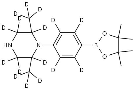 2,6-bis(methyl-d3)-1-(4-(4,4,5,5-tetramethyl-1,3,2-dioxaborolan-2-yl)phenyl-2,3,5,6-d4)piperazine-2,3,3,5,5,6-d6 Struktur