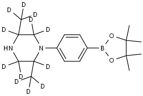 2,5-bis(methyl-d3)-1-(4-(4,4,5,5-tetramethyl-1,3,2-dioxaborolan-2-yl)phenyl)piperazine-2,3,3,5,6,6-d6 Struktur