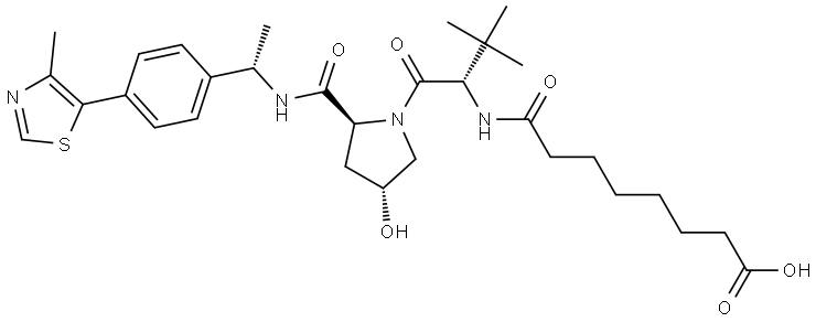 8-(((S)-1-((2S,4R)-4-hydroxy-2-(((S)-1-(4-(4-methylthiazol-5-yl)phenyl)ethyl)carbamoyl)pyrrolidin-1-yl)-3,3-dimethyl-1-oxobutan-2-yl)amino)-8-oxooctanoic acid Struktur