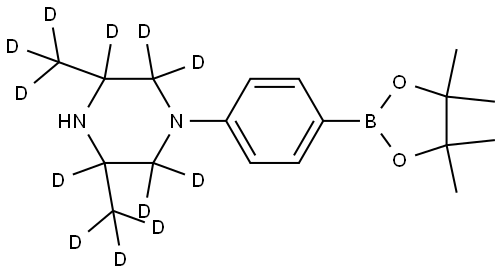 3,5-bis(methyl-d3)-1-(4-(4,4,5,5-tetramethyl-1,3,2-dioxaborolan-2-yl)phenyl)piperazine-2,2,3,5,6,6-d6 Struktur