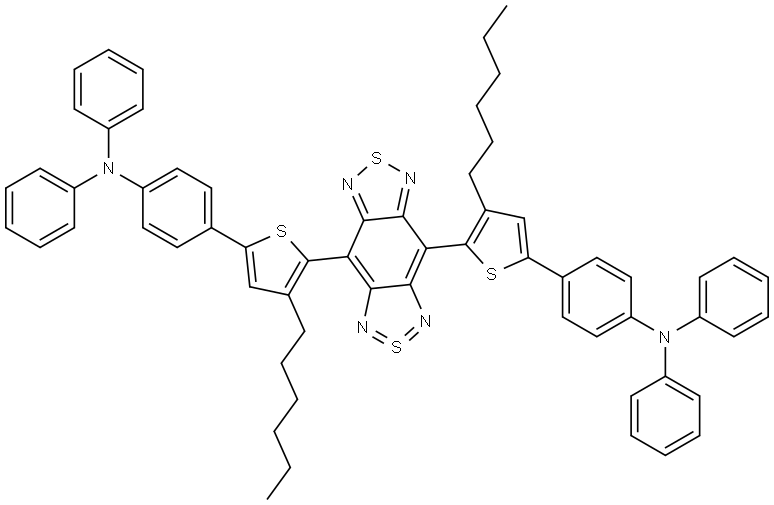 Benzenamine, 4,?4'-?[2λ4δ2-?benzo[1,?2-?c:4,?5-?c']?bis[1,?2,?5]?thiadiazole-?4,?8-?diylbis(4-?hexyl-?5,?2-?thiophenediyl)?]?bis[N,?N-?diphenyl- Struktur