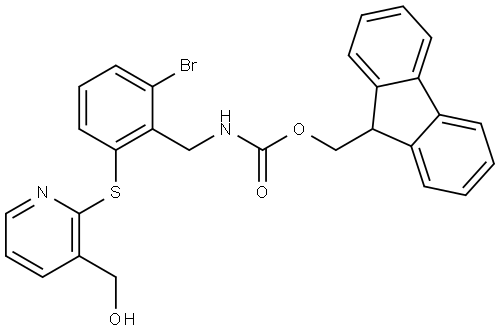 (9H-fluoren-9-yl)methyl (2-bromo-6-((3-(hydroxymethyl)pyridin-2-yl)thio)benzyl)carbamate Struktur